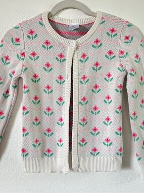 Vivie & Ash - Girls Cream Floral Knit Cardigan Sweater